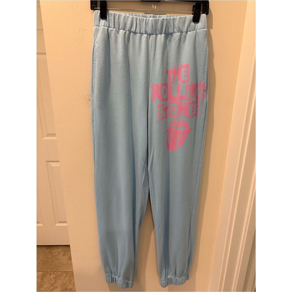 Fantastic Fawn Light Blue Joggers with Pink Graphic Rolling Stone Classic size S